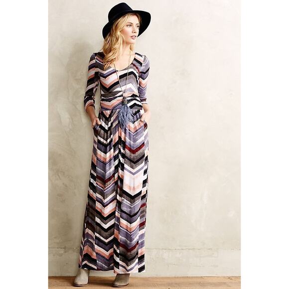Maeve Dresses & Skirts - Maeve by Anthropologie Chevron Maxi Dress Multicolor Long Sleeve Small